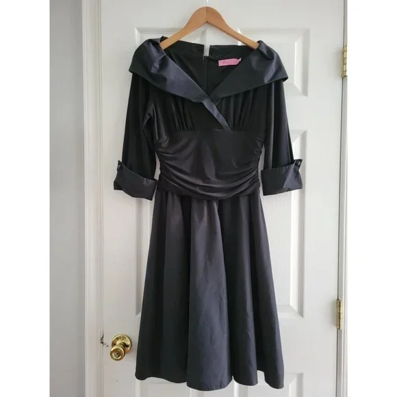 Eliza J Black Cocktail Dress ruched size 8 Retro Event Pin Up - Picture 2 of 9